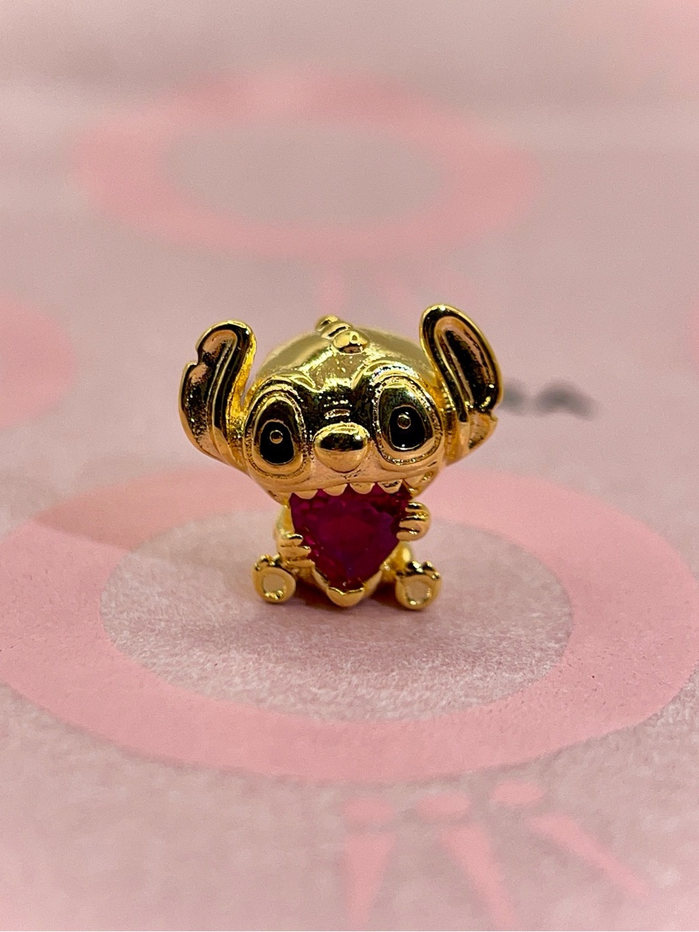 Pandora Disney Lilo & Stitch Gold Red Heart Crystal Charm